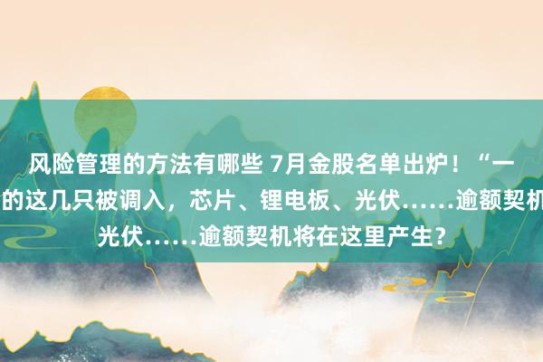 风险管理的方法有哪些 7月金股名单出炉！“一哥”王亚伟看上的这几只被调入，芯片、锂电板、光伏……逾额契机将在这里产生？