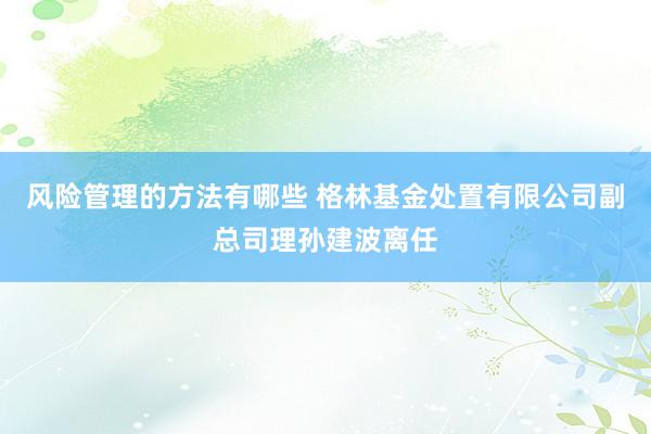 风险管理的方法有哪些 格林基金处置有限公司副总司理孙建波离任