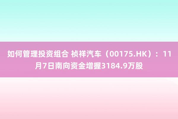 如何管理投资组合 祯祥汽车（00175.HK）：11月7日南向资金增握3184.9万股