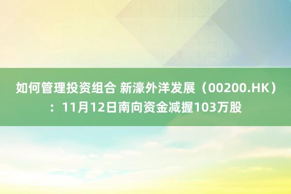 如何管理投资组合 新濠外洋发展（00200.HK）：11月12日南向资金减握103万股