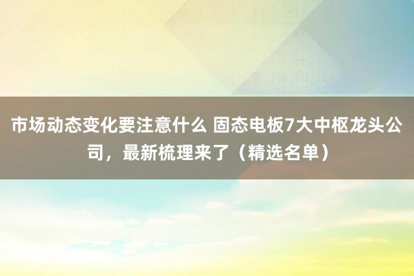 市场动态变化要注意什么 固态电板7大中枢龙头公司，最新梳理来了（精选名单）