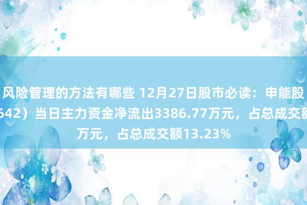 风险管理的方法有哪些 12月27日股市必读：申能股份（600642）当日主力资金净流出3386.77万元，占总成交额13.23%