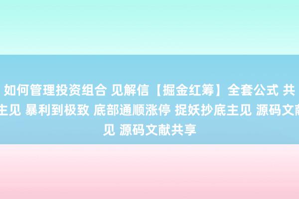 如何管理投资组合 见解信【掘金红筹】全套公式 共29个主见 暴利到极致 底部通顺涨停 捉妖抄底主见 源码文献共享