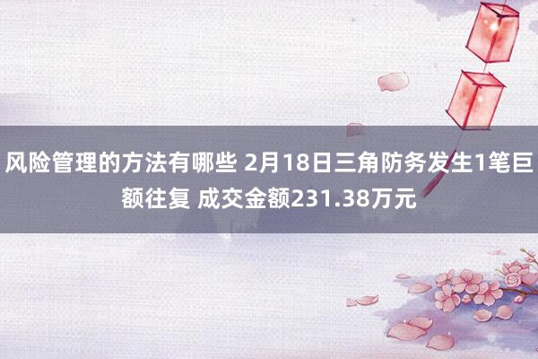 风险管理的方法有哪些 2月18日三角防务发生1笔巨额往复 成交金额231.38万元