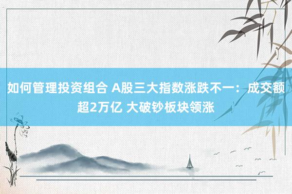 如何管理投资组合 A股三大指数涨跌不一：成交额超2万亿 大破钞板块领涨