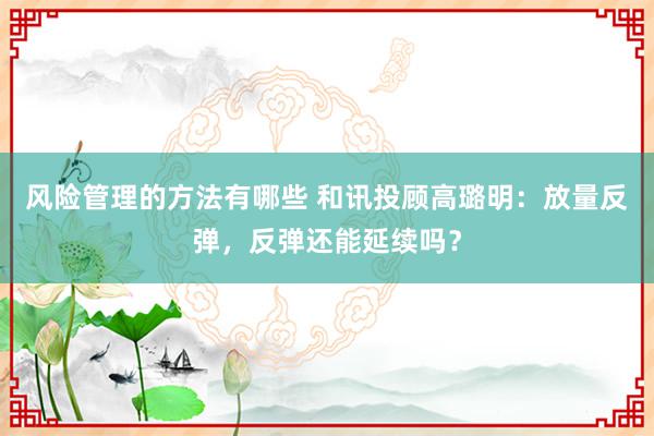 风险管理的方法有哪些 和讯投顾高璐明：放量反弹，反弹还能延续吗？