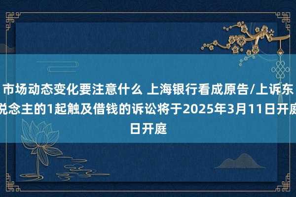 市场动态变化要注意什么 上海银行看成原告/上诉东说念主的1起触及借钱的诉讼将于2025年3月11日开庭